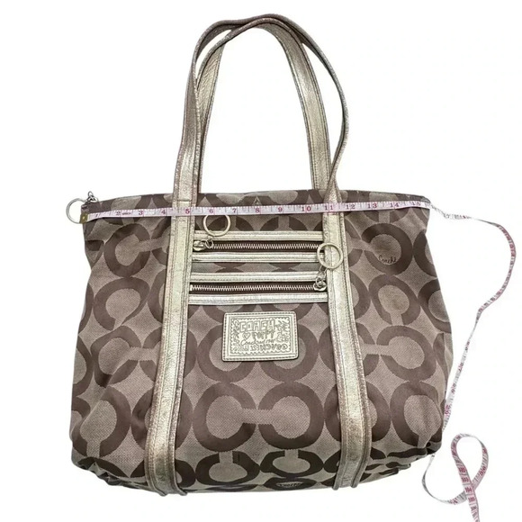 Vintage Coach Poppy Op Art Glam Tote Bag Shoulder Bag Brown *preowned - Picture 10 of 16
